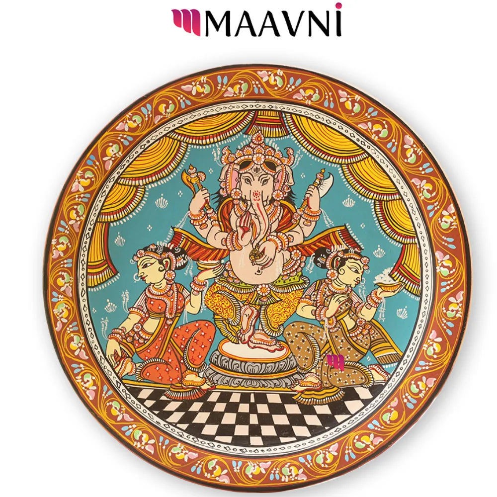 Hand-painted Pattachitra Ganesha With Dancers Wall Plate | Maavni