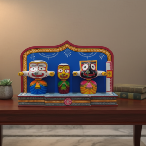 Hand-Painted Pattachitra Style Jagannath Wooden Idol Set - 6 Inches