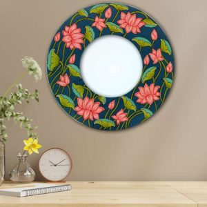 Hand-painted Pattachitra Lotus Mirror Frame Decor | Maavni