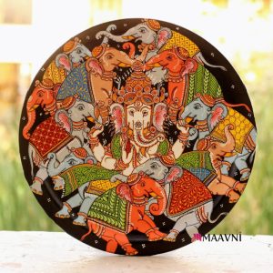 Hand-painted Pattachitra Ganesha Black Wall Plate | Maavni