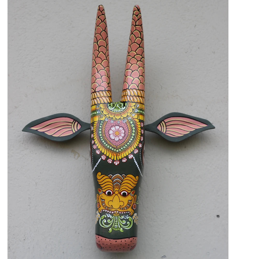 Hand-painted Pattachitra Cow Head Dark Green - Image 2