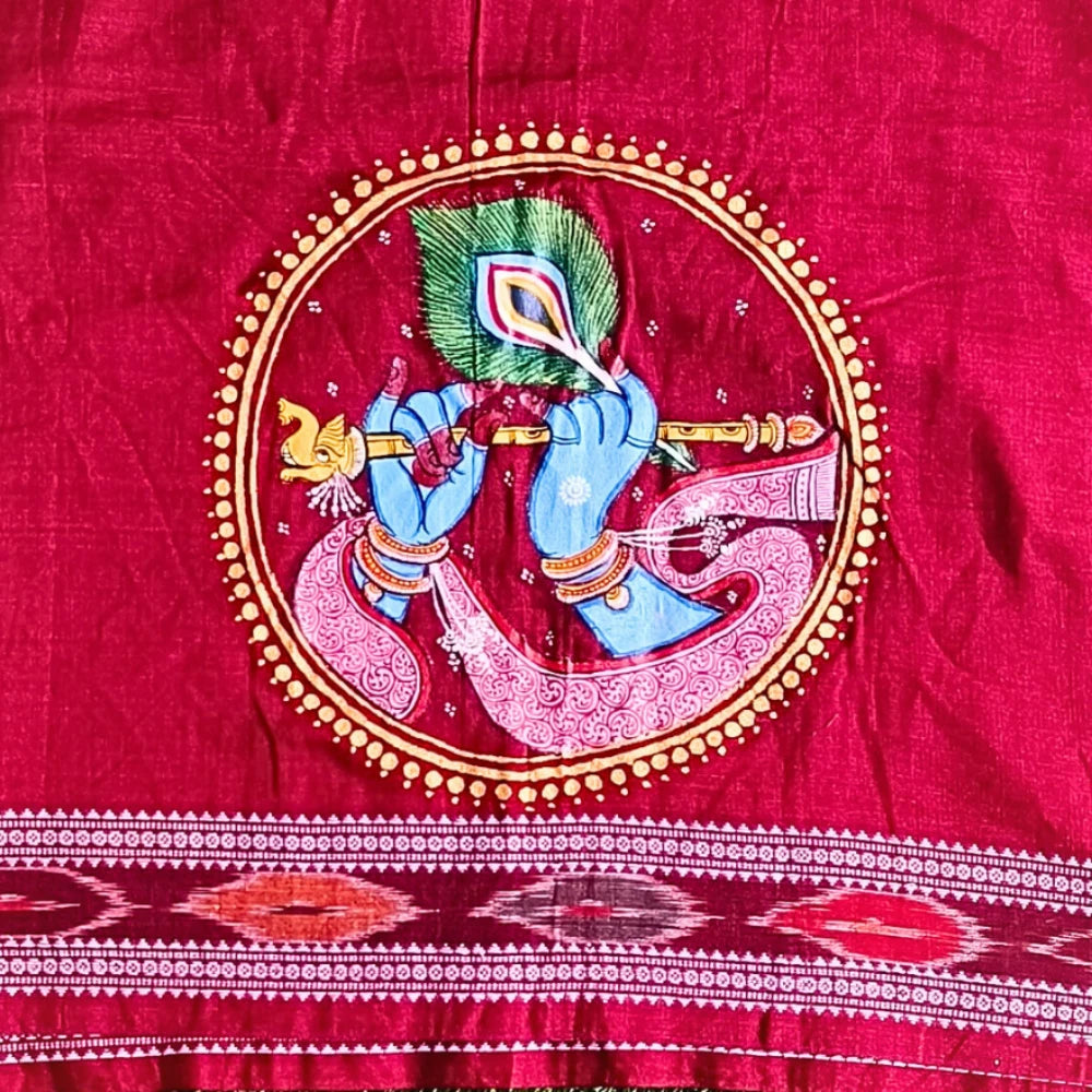 Hand-painted Pattachitra Krishna Hand With Bansuri Blouse - Image 2