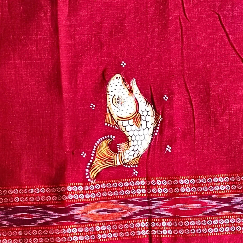 Hand-painted Pattachitra Matsya Kanya With Fish On Sleeves Blouse - Image 3