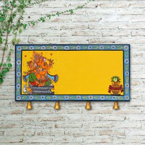 Hand-painted Pattachitra Ganesha With Kalash Border Name Plate