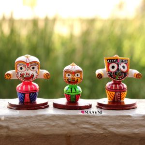 Hand-painted Pattachitra Small Shri Jaganath Murthi Set Marble Dust