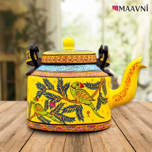 Hand-painted Pattachitra Parrot Theme Kettle | Maavni