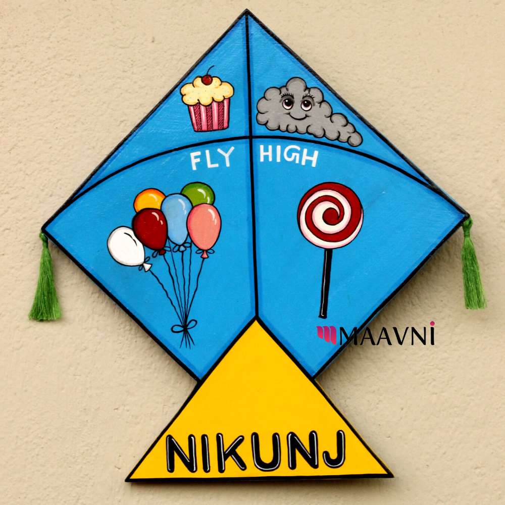 Hand-painted Pattachitra Kite Theme Kids Nameboard Decor | Maavni