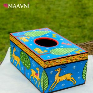 Hand-painted Pattachitra Deer Theme Style Rectangle Tissue Box Decor