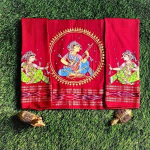 Hand-painted Pattachitra Lady Sitting And Holding Beena With Sitting Blouse