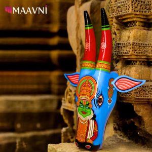 Hand-painted Pattachitra Cow Head Dark Blue & Red