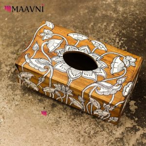 Hand-painted Pattachitra Lotus Theme Tissue Box Decor | Maavni