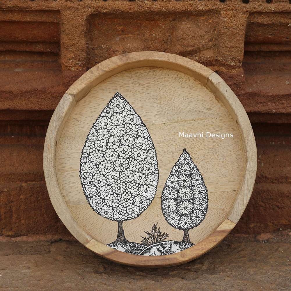 Hand-painted Pattachitra Circular Tray Tree Of Life Painting | Maavni