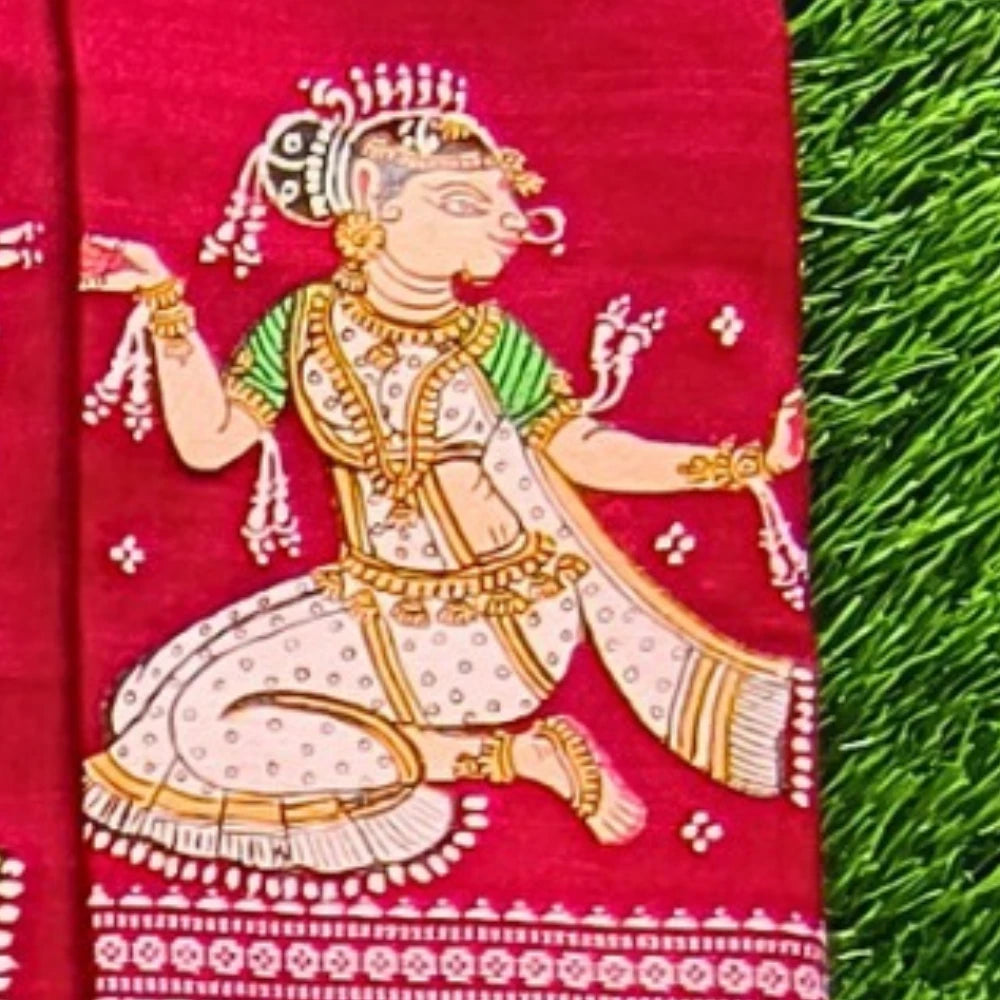 Hand-painted Pattachitra Lady Sitting And Holding Veena With Sitting - Image 3