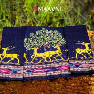 Hand-painted Pattachitra Blouse Piece – Deers in Jungle Theme