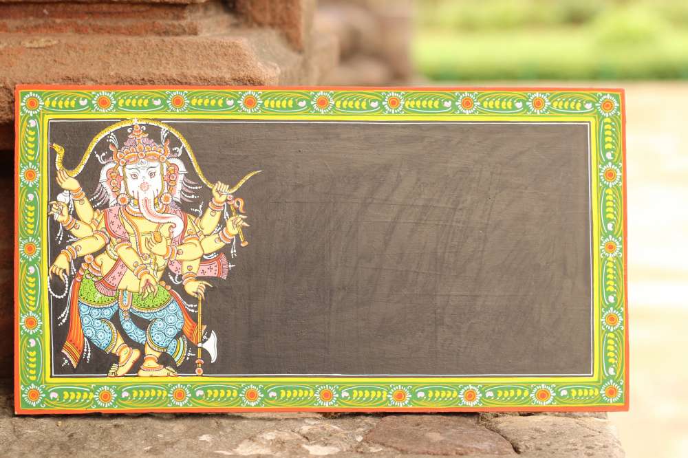 Hand-painted Pattachitra Ganesha And Border Name Plate | Maavni