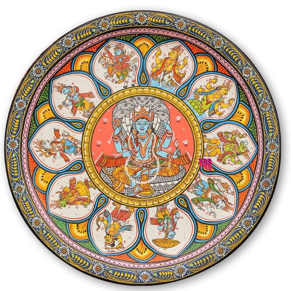 Hand-painted Pattachitra Vishnu Dasavatar Wall Plate | Maavni - Image 3