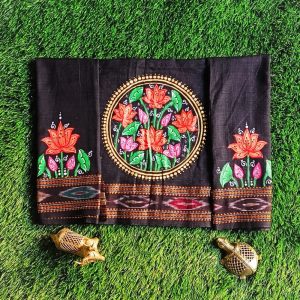 Hand-painted Pattachitra Lotus Theme With Lotus On Sleeve Blouse