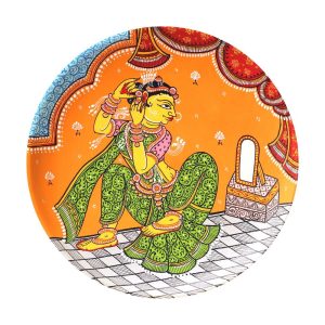 Hand-painted Pattachitra Woman Wearing Earing Wall Plate | Maavni