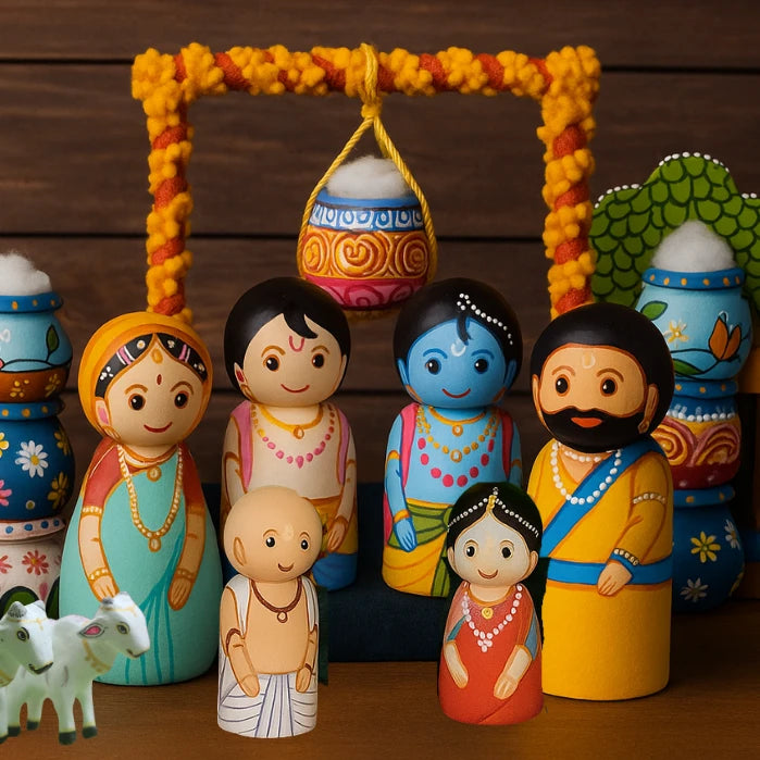 Hand-painted Pattachitra Murlika Wooden Toy Box For Janmashtami
