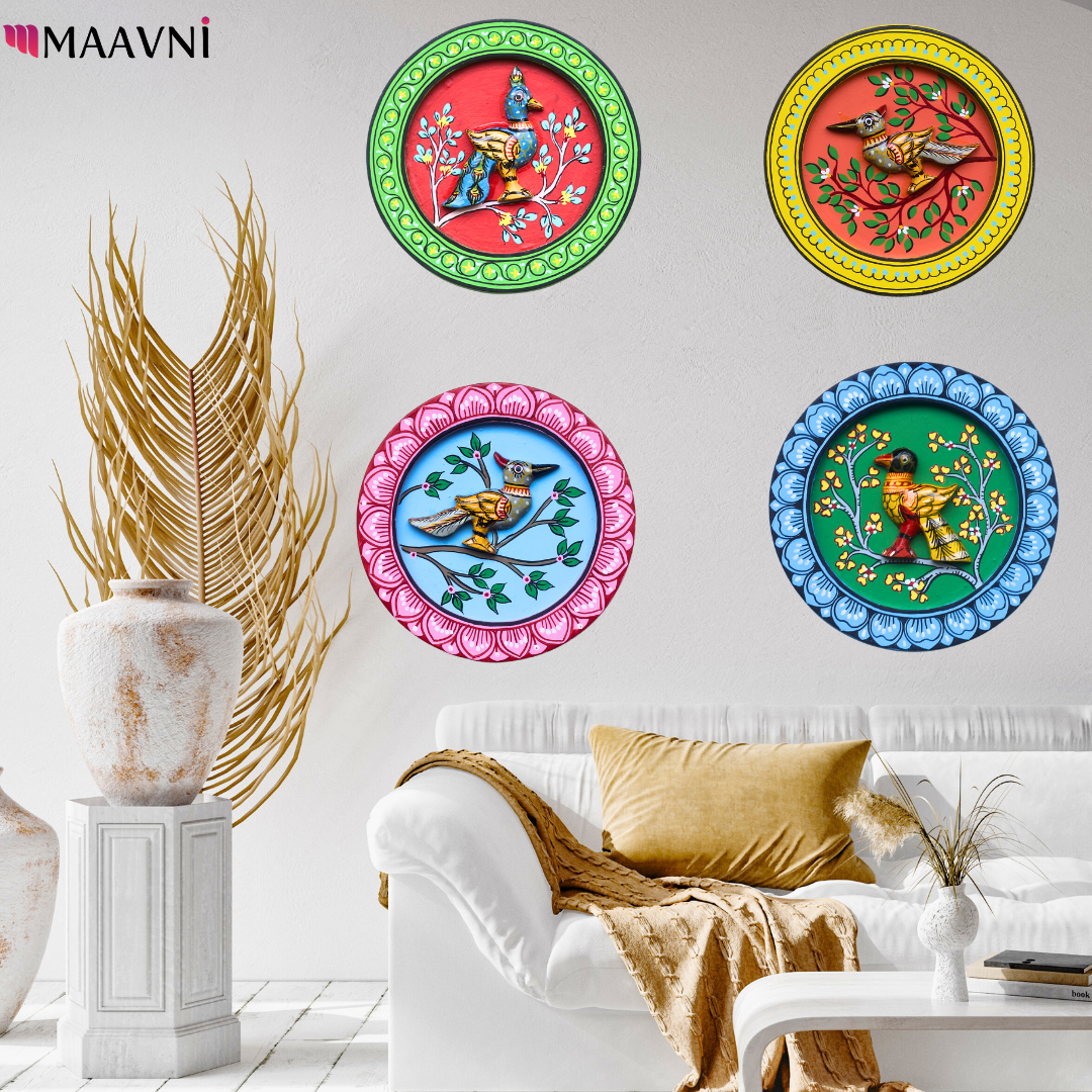 Hand-Painted Toy Pattachitra Wall Plate - Pink & Sky Blue - Image 2