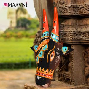 Hand-painted Pattachitra Cow Head Black Mirror work