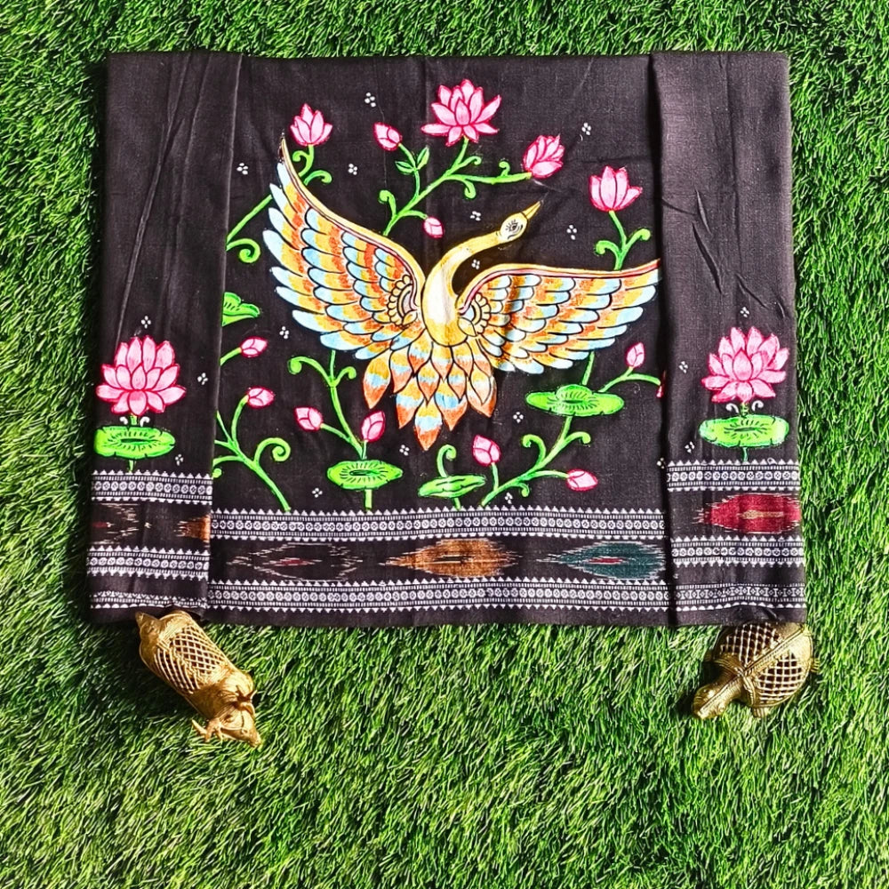 Hand-painted Pattachitra A Flying Bird In Betweeen Lotus| Maavni
