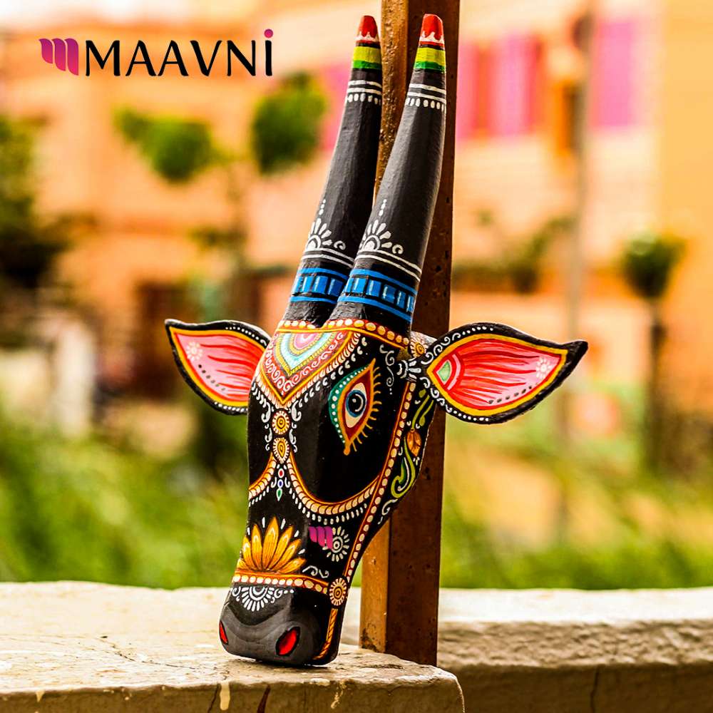 Hand-painted Pattachitra Cow Head Decor | Maavni - Image 2