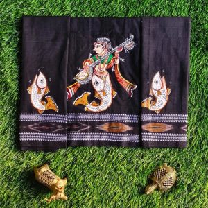 Hand-painted Pattachitra Matsya Kanya Blouse With Beena In Hands With Fish On Sleeves