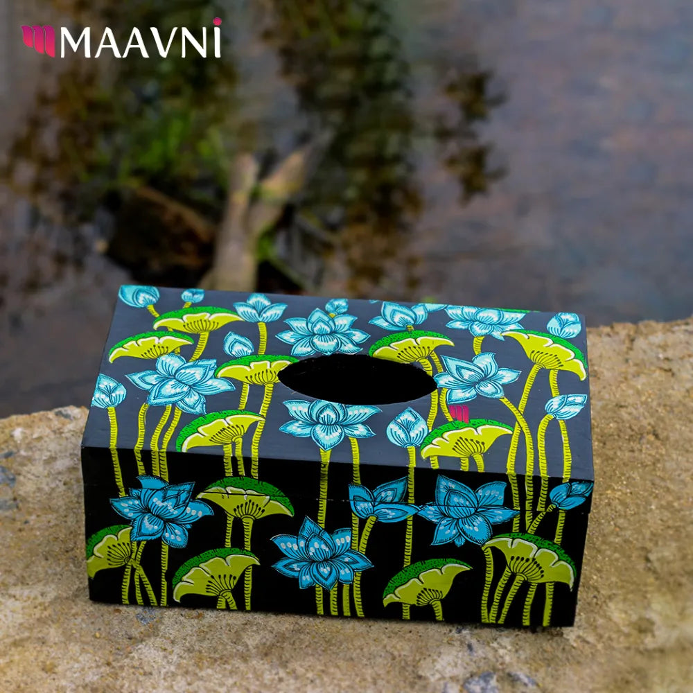 Hand-painted Pattachitra Lotus With Background Tissue Box Decor |