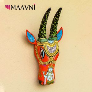 Hand-painted Pattachitra Shri Krishna Cow Head Orange