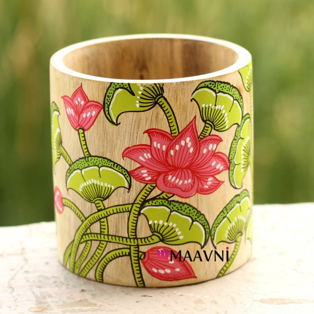 Hand-painted Pattachitra Lotus Pen Stand | Maavni
