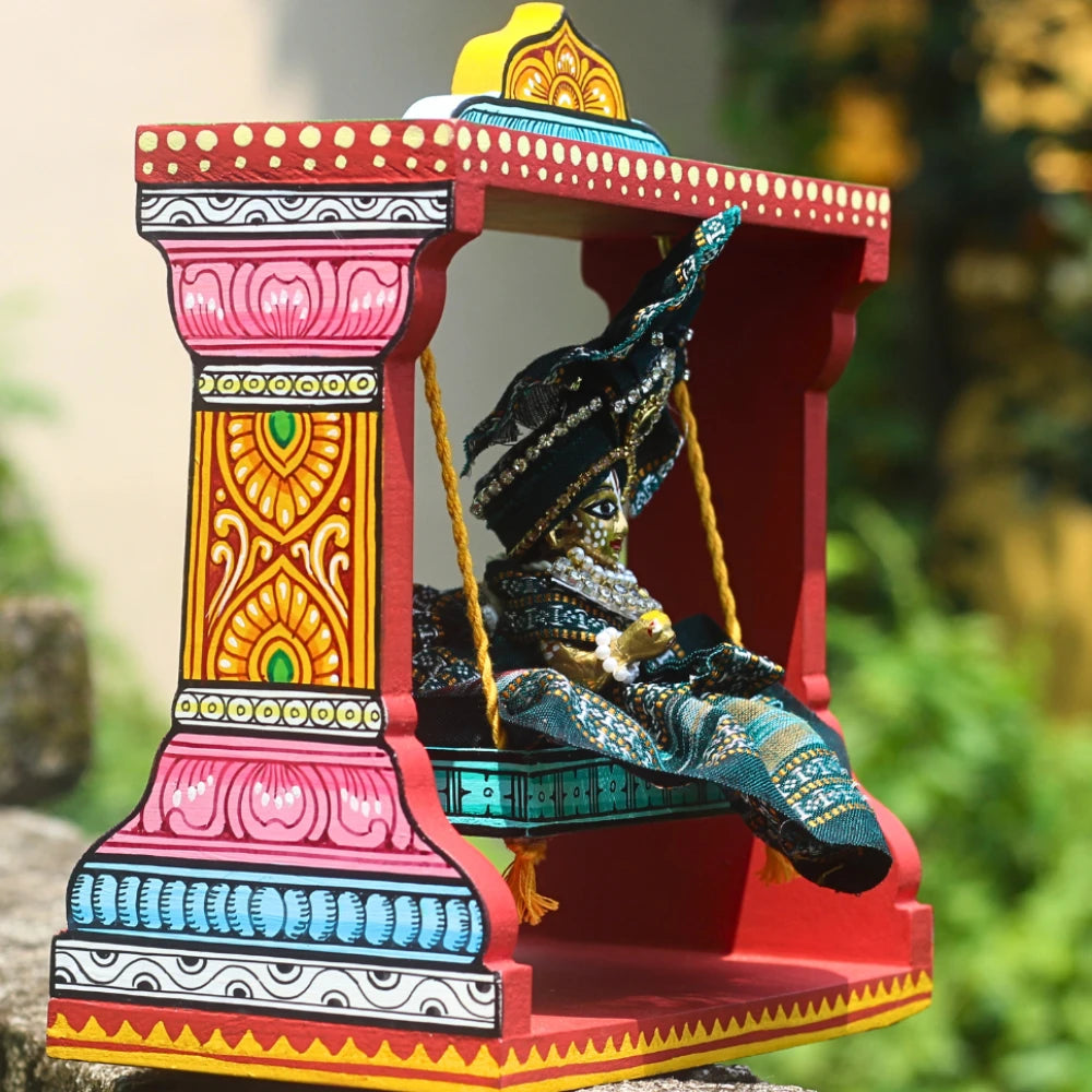 Hand-painted Pattachitra Hand Painted Wooden Krishna Jhula Festive - Image 5