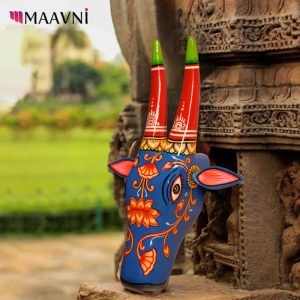 Hand-painted Pattachitra Cow Head Indigo Blue