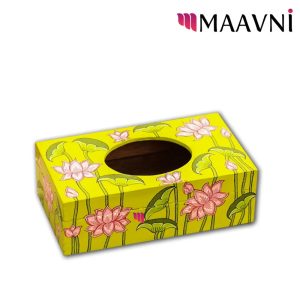 Hand-painted Pattachitra Lotus Theme Lightgreen Tissue Box Decor |