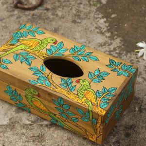 Hand-painted Pattachitra Parrot Theme Tissue Box Decor | Maavni