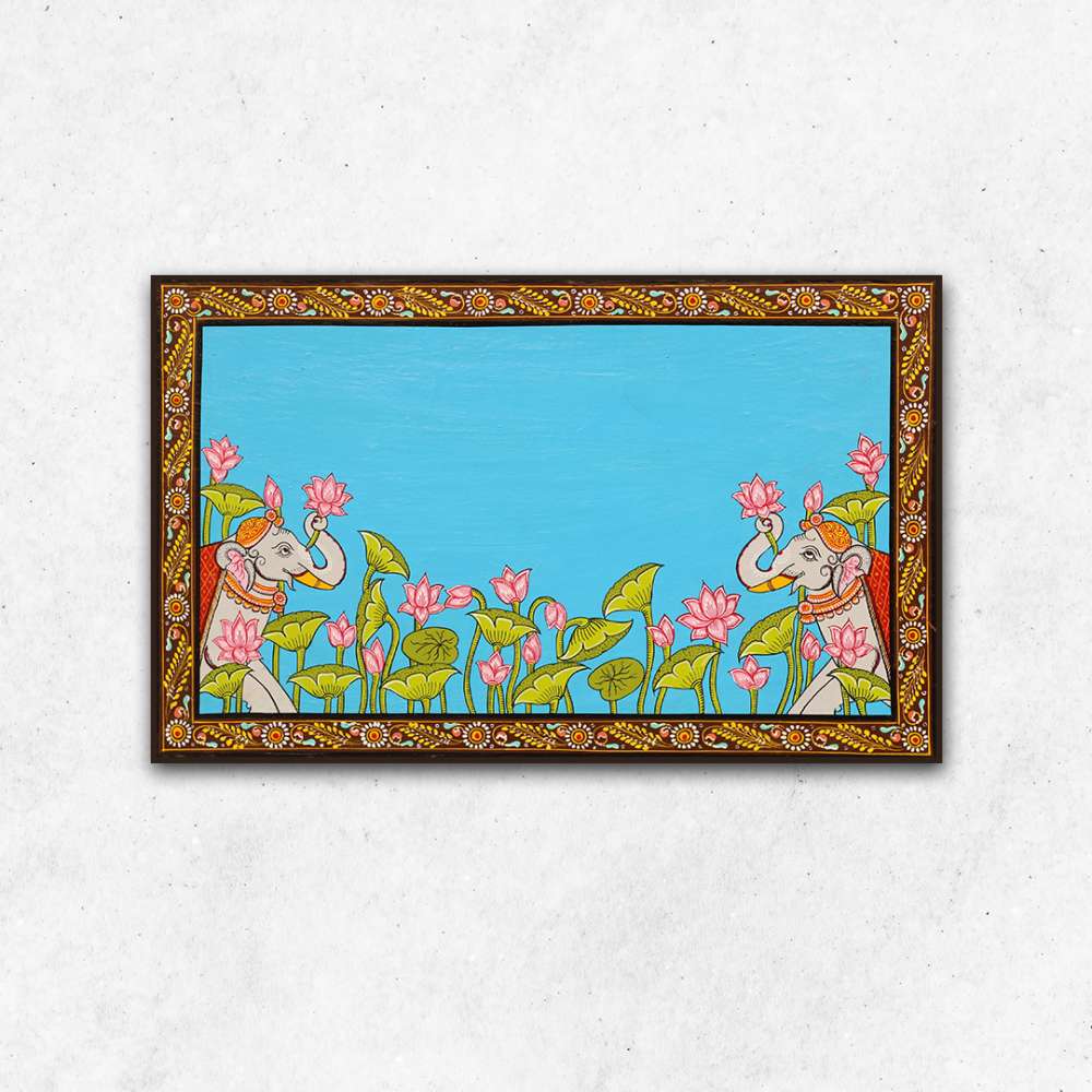 Hand-painted Pattachitra Elephant Lotus Name Plate | Maavni - Image 3