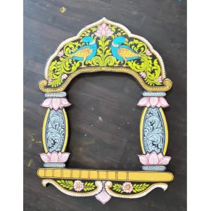 Hand-painted Pattachitra Peacock And Lotus Jharokha By With Mirror