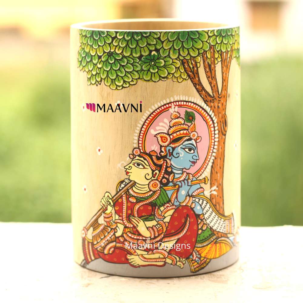 Hand-painted Pattachitra Radha Krishna Sitting Under Tree Brush