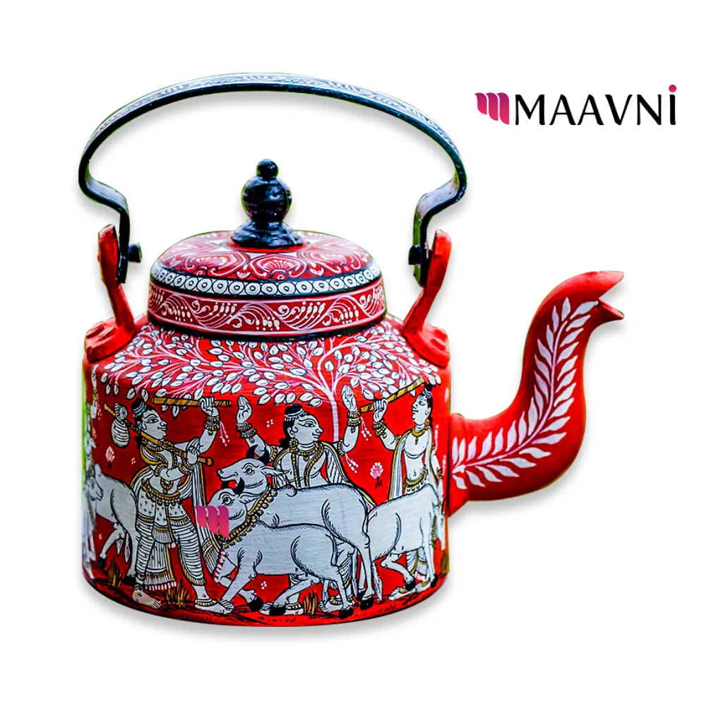 Hand-painted Pattachitra Krishna With Cow Theme Kettle | Maavni - Image 2