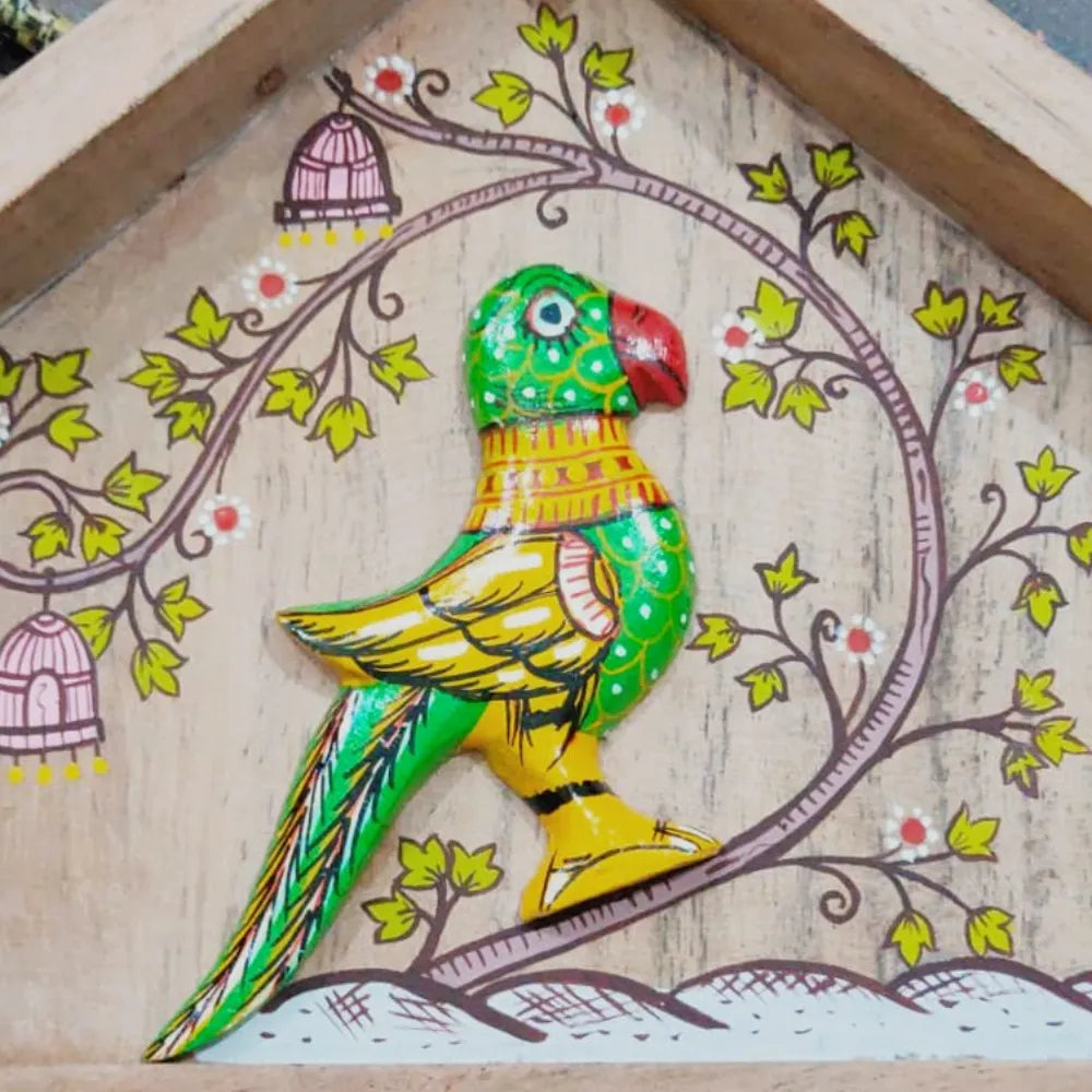 Hand-painted Pattachitra Parrot Keyholder 8By10 Inches Painting |