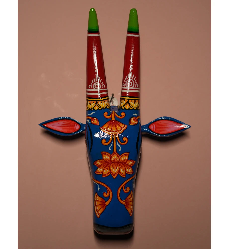 Hand-painted Pattachitra Cow Head Indigo Blue - Image 2