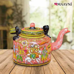 Hand-painted Pattachitra Shiva Vivah Theme Peach Kettle | Maavni
