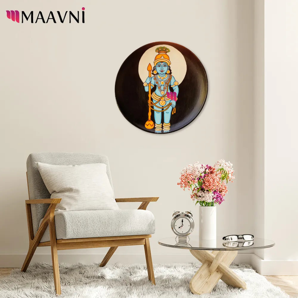 Hand-painted Pattachitra Baby Lord Krishna Wooden Wall Plate | Maavni - Image 3