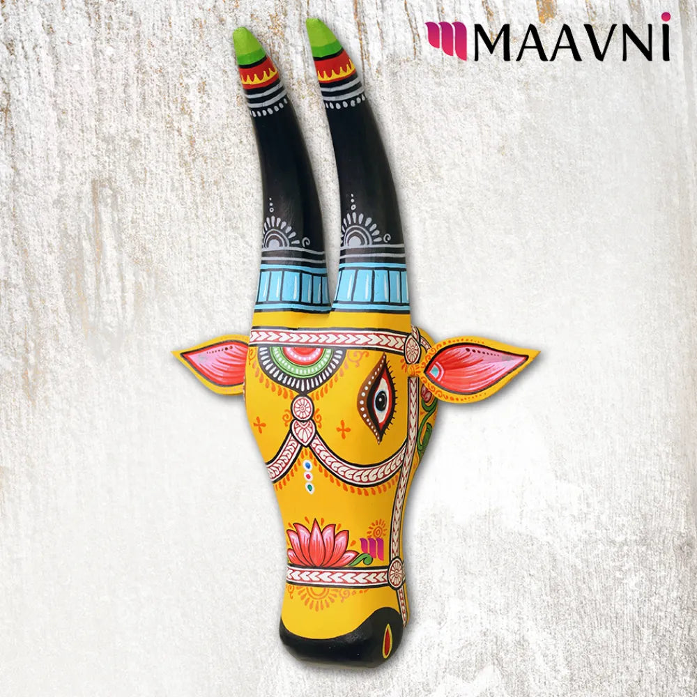 Hand-painted Pattachitra Floral Cowhead Decor | Maavni - Image 2
