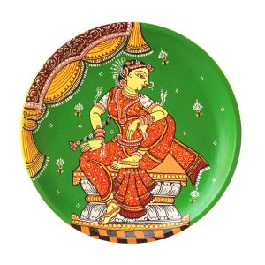 Hand-painted Pattachitra Lady With Lotus In Hand Wall Plate | Maavni