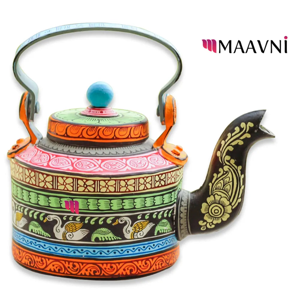 Hand-painted Pattachitra Swan Theme Kettle | Maavni - Image 2
