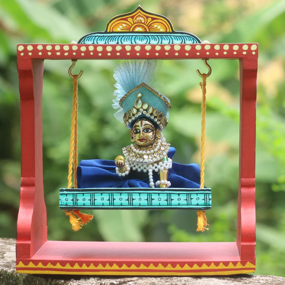 Hand-painted Pattachitra Hand Painted Wooden Krishna Jhula Festive