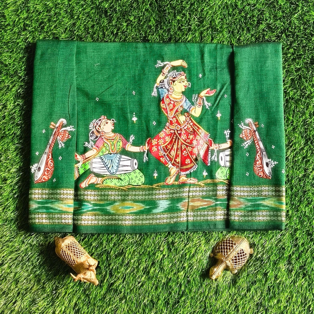 Hand-painted Pattachitra Musical Dancers With Veena On Sleeves Blouse