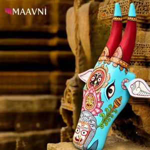 Hand-painted Pattachitra Cow Head Sky blue jagannath balabhdra subhadra