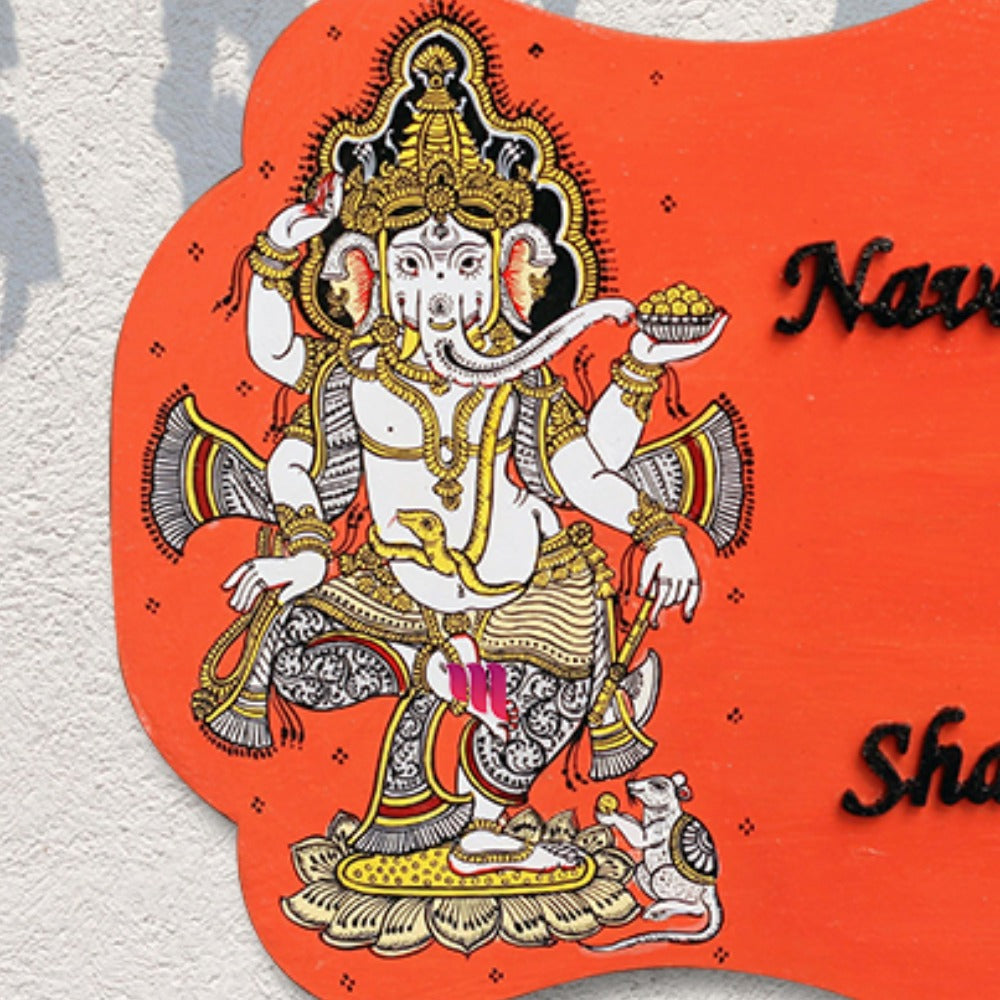 Hand-painted Pattachitra Ganesha Background With Customized Names - Image 2